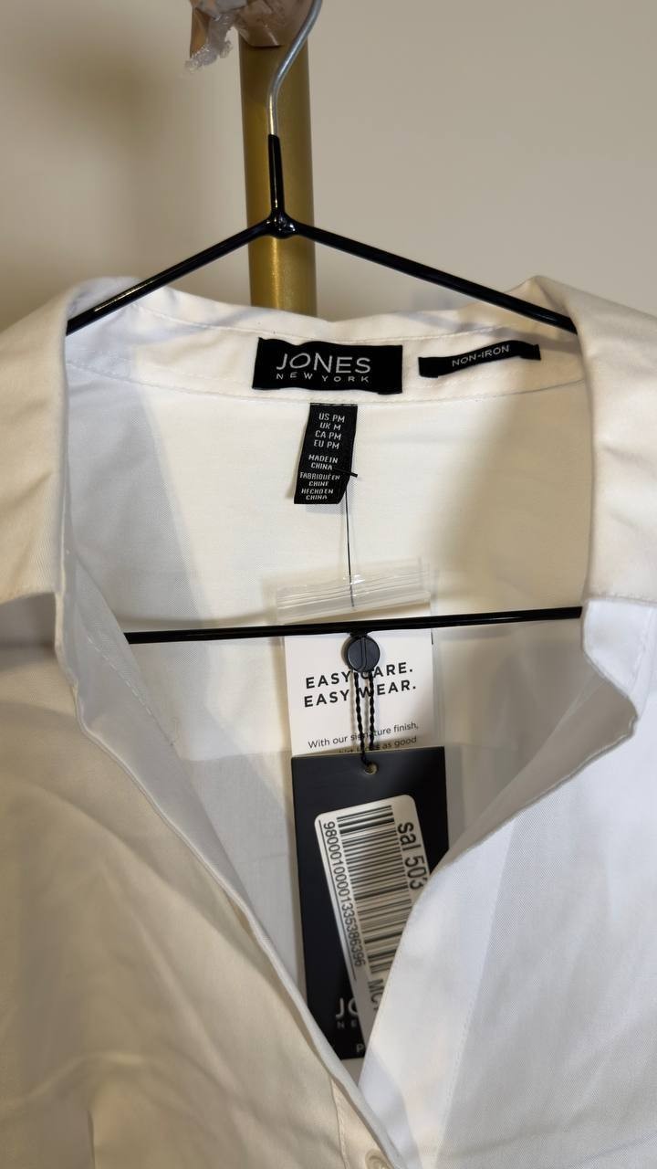 Jones New York Women’s Easy‑Care Button‑Up Shirt White PM NWT $79.50