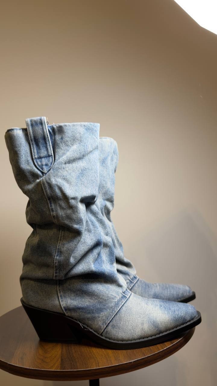 Wild Pair  Block Heel Boots  Denim  7  New  $79.90
