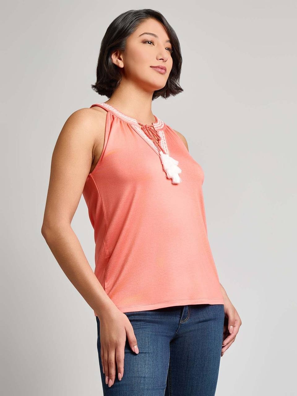 Jones New York Embroidered Halter Neck Tank Coral Sun M NWT $69.50