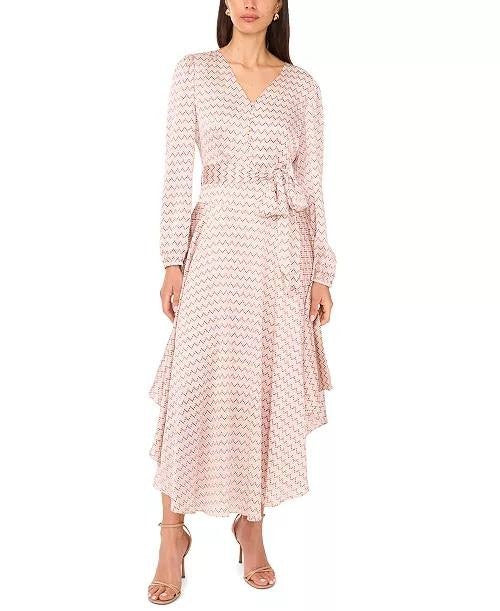Vince Camuto Tie Maxi Dress Birch Button Detail Unlined Size L NWT $119 (damage)