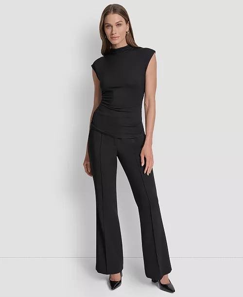 DKNY Mock‑Neck Sleeveless Side‑Ruched Top – PXL – Black – NWT – $49