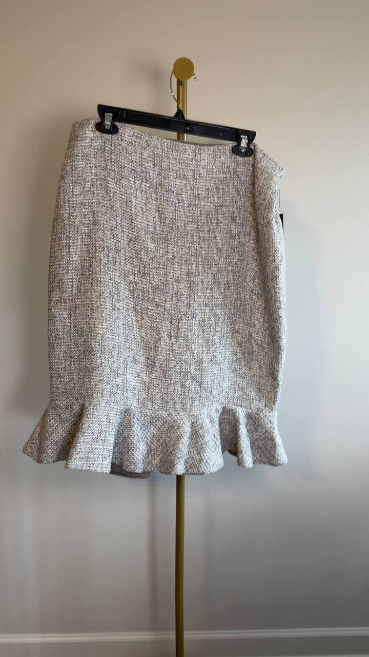 Donna Karan New York Tweed Ruffle Hem Skirt Grey 14 NWT $99
