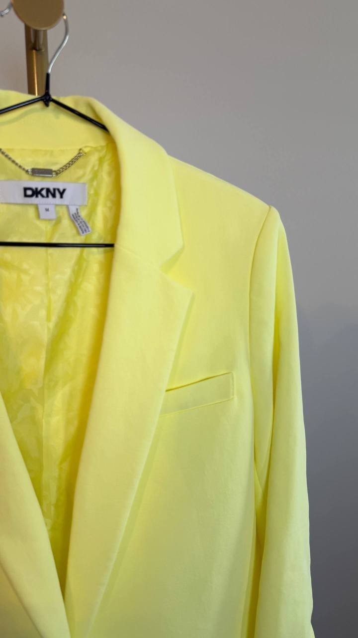 DKNY Women’s Notch Collar One Button Long Sleeve Jacket Yellow Size 14 NWOT $169