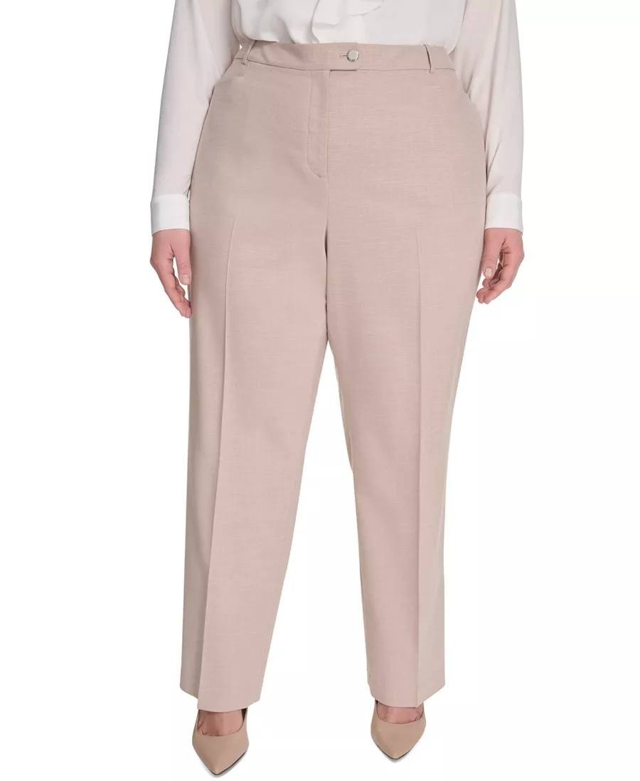 Calvin Klein Plus High‑Rise Wide‑Leg Pants Beige Size20W NWT Chic msrp$109