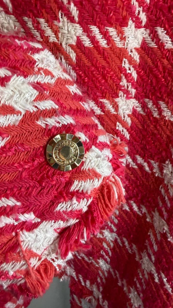 Karl Lagerfeld Paris Women’s Open‑Front Tweed Jacket Red White 8P $179 NWT