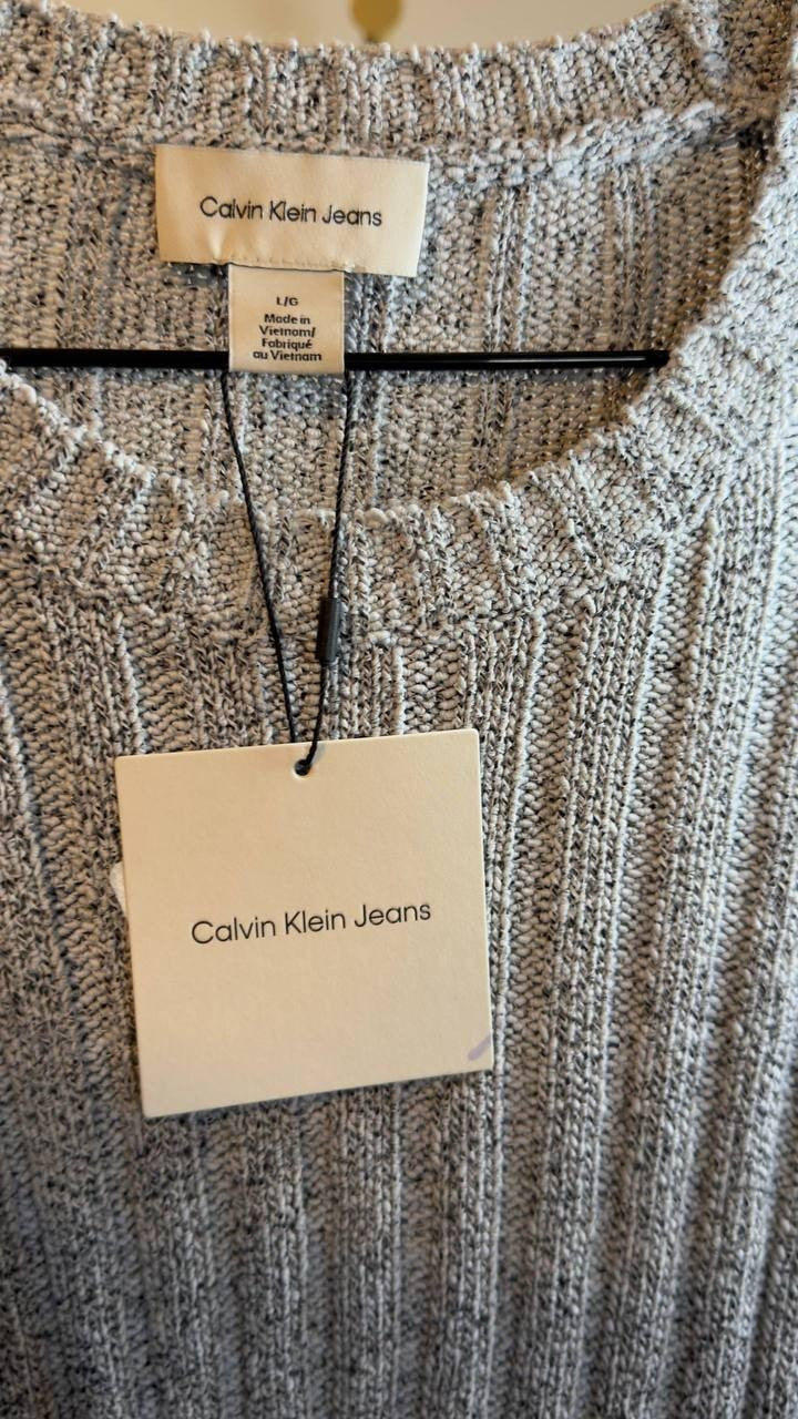 Calvin Klein Ribbed Long‑Sleeve Crewneck Sweater Sky Captain L/G NWT $119