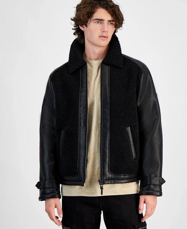 GUESS Men’s Ren Bonded Faux Sherpa Jacket Jet Black XXL NWT $238