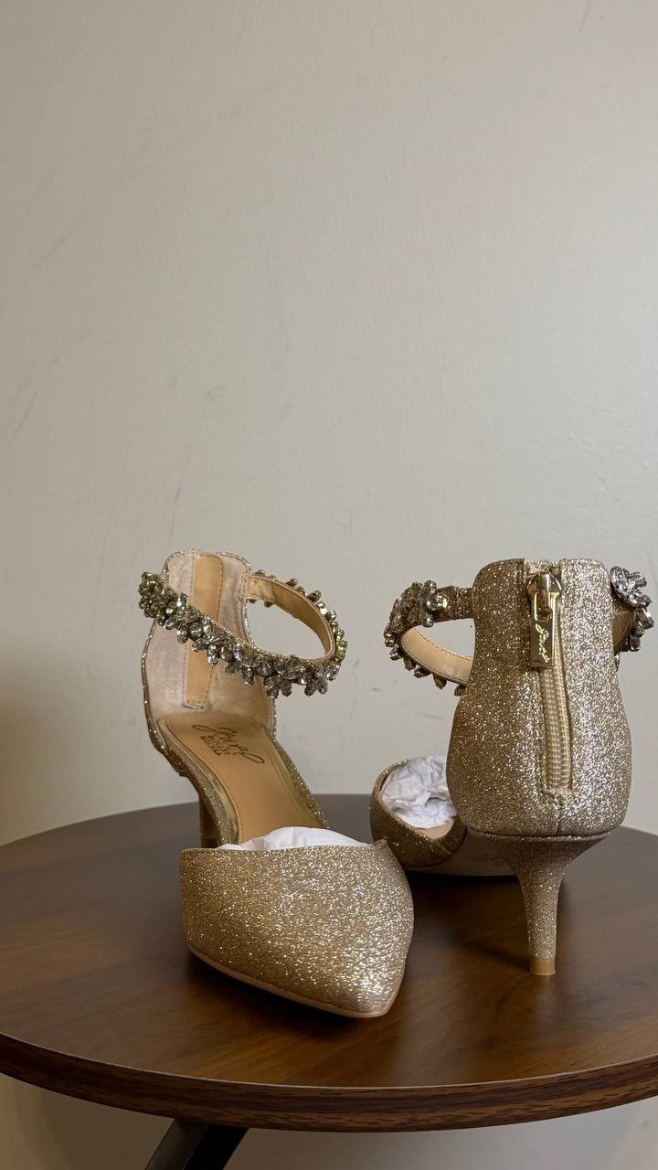 Jewel Badgley Mischka Raleigh Pumps Gold Glitter 7 Man‑Made MSRP $109 NWB