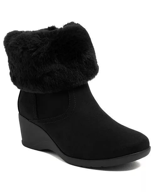 Jones New York Carlyta Cozy Wedge Booties Black 7.5M Microsuede MSRP $89.50 NWB