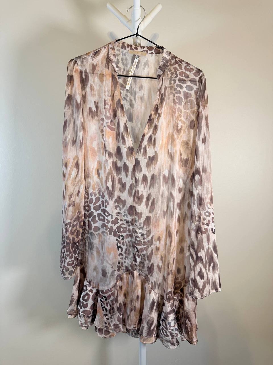 Guess Sibilla Long‑Sleeve Chiffon Mini Dress – Powder – XS – NWT – No Belt-$148