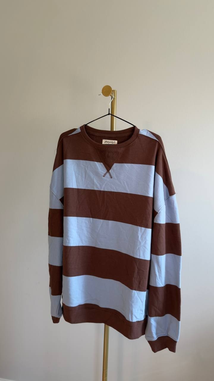 Free People  Striped Oversized Crewneck Periwinkle  Combo M NWT $98