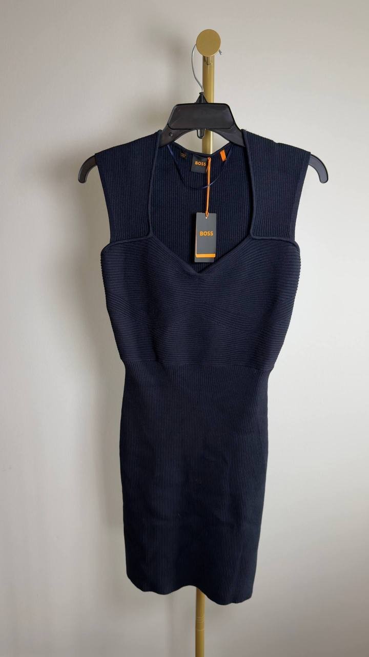 BOSS Forberts Rib Body‑Con Dress Navy M NWT $198