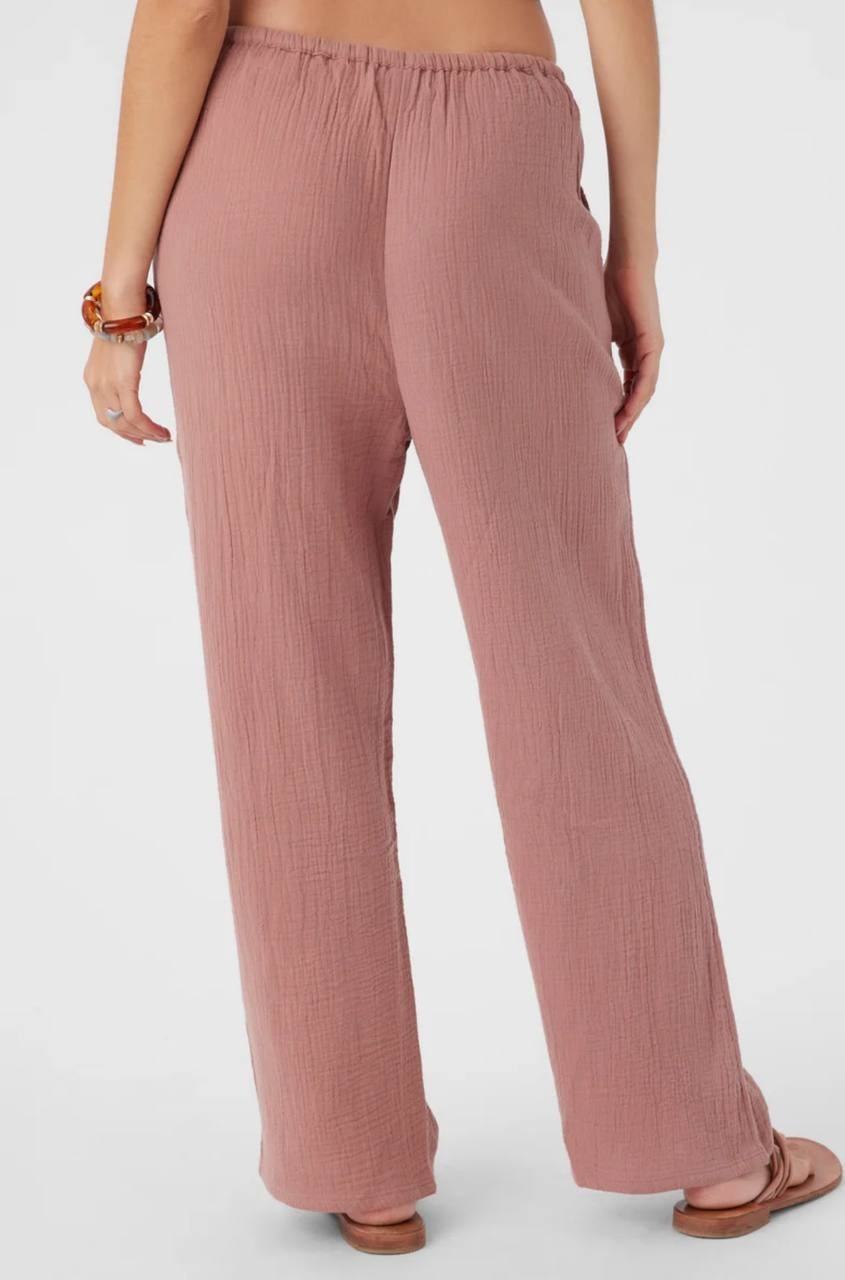 O'Neill Wide-Leg Cropped Pants - Crinkle Cotton, Rosewood Pink Drawstring