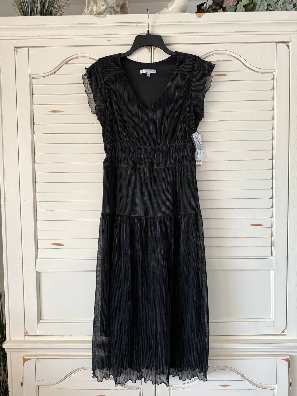 Sandra Darren Pleated Sheath Maxi Dress Black Size S NWT $99 – Elegant Chiffon