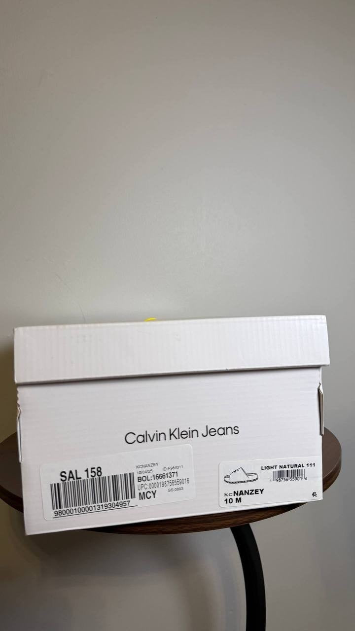 Calvin Klein Jeans Nanzey Slides 10M Light Natural Logo Slip‑On NIB msrp$59