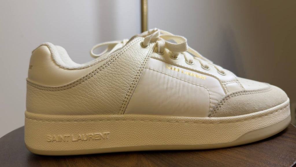 Saint  Laurent  Leather  Sneakers  Black Optic/Coffee White  Size  41  New  $875
