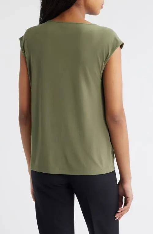 Anne Klein Lace Inset V‑Neck Top M Olive NWT $59