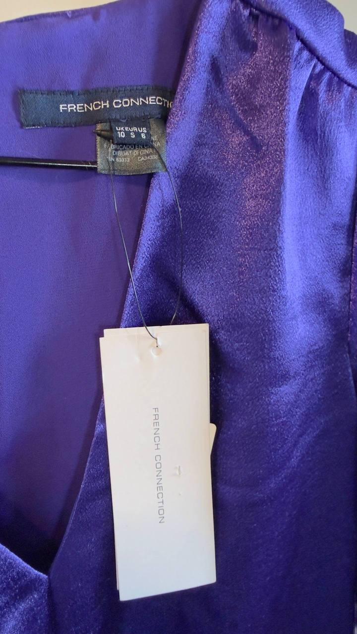 French Connection Denney Satin V‑Neck Dress Cobalt Violet 6 NWT $98