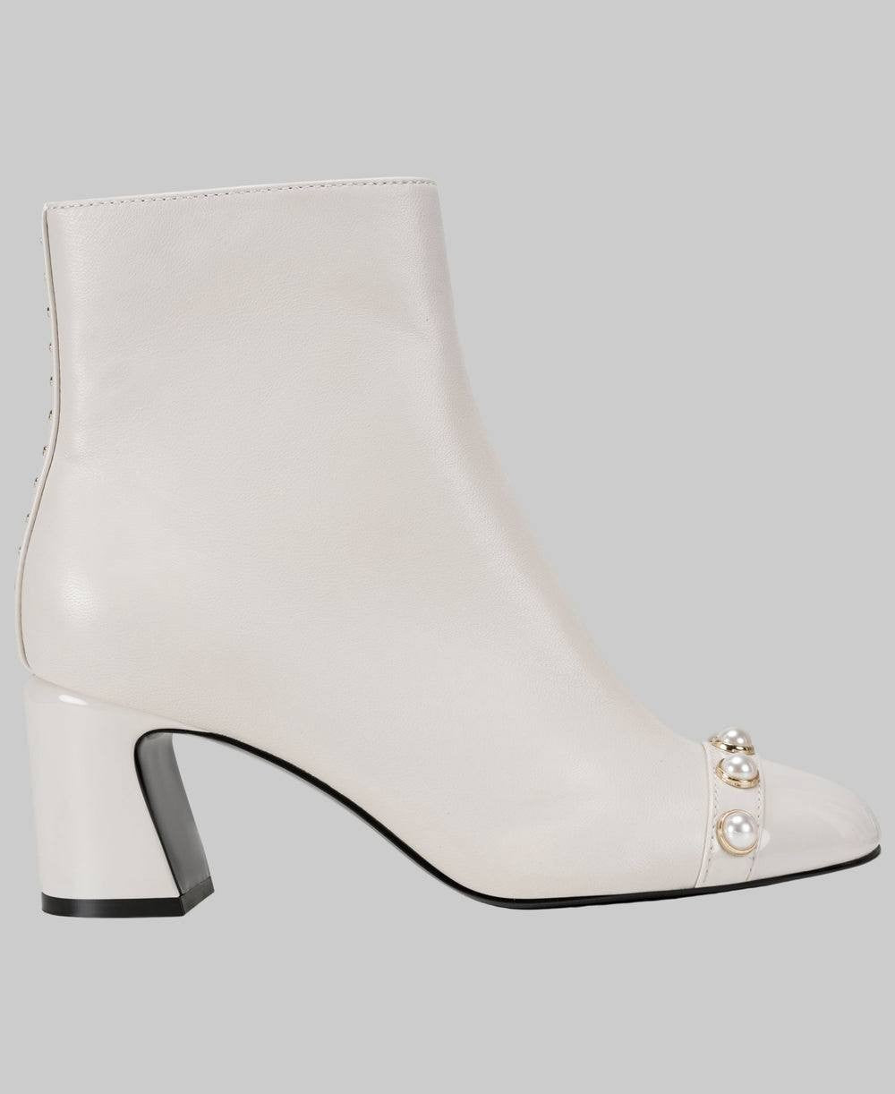 Karl Lagerfeld White Leather Heeled Booties 6M New in Box $199