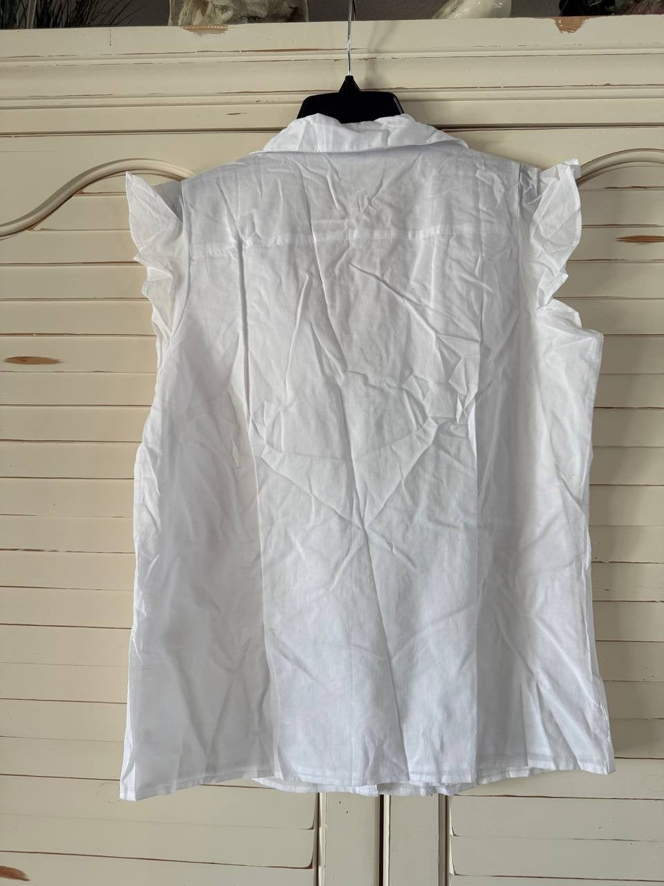 Calvin Klein Collared Ruffled Short-Sleeve Blouse Cream PL NWT $59