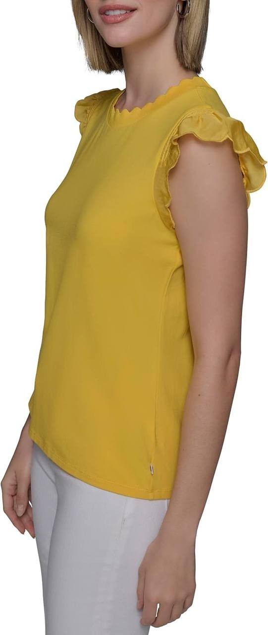 Karl Lagerfeld Blouse Ruffle Sleeveless Polyester Yellow 1XL NWT