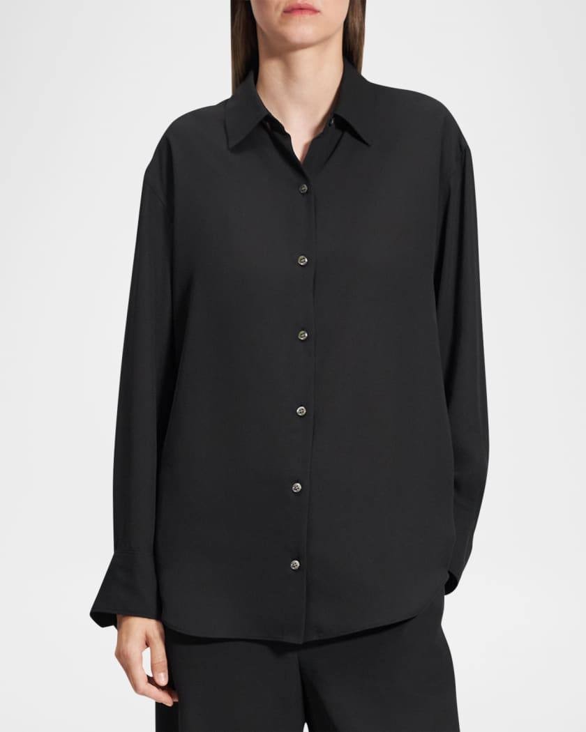 Theory Black Boyfriend Shirt - Size S, Lightweight Polyester, Button Front