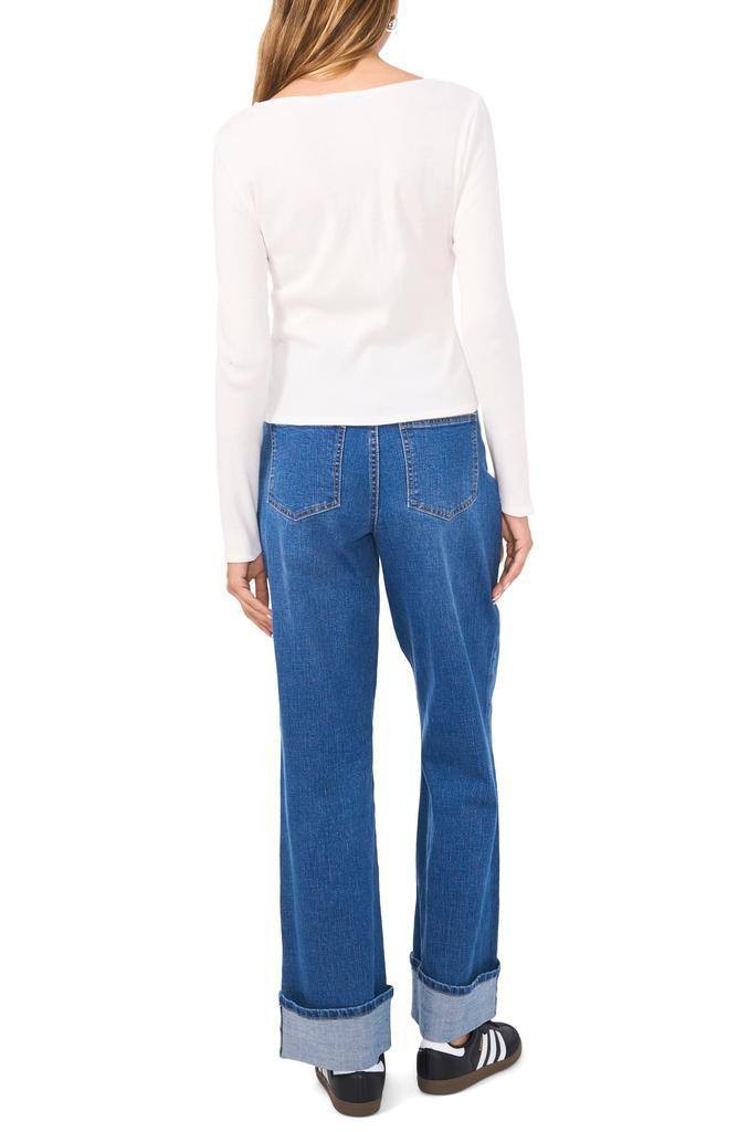 1.STATE Scoop Neck Long Sleeve Cotton Rib T‑Shirt White New Ivory Size L NWT $49