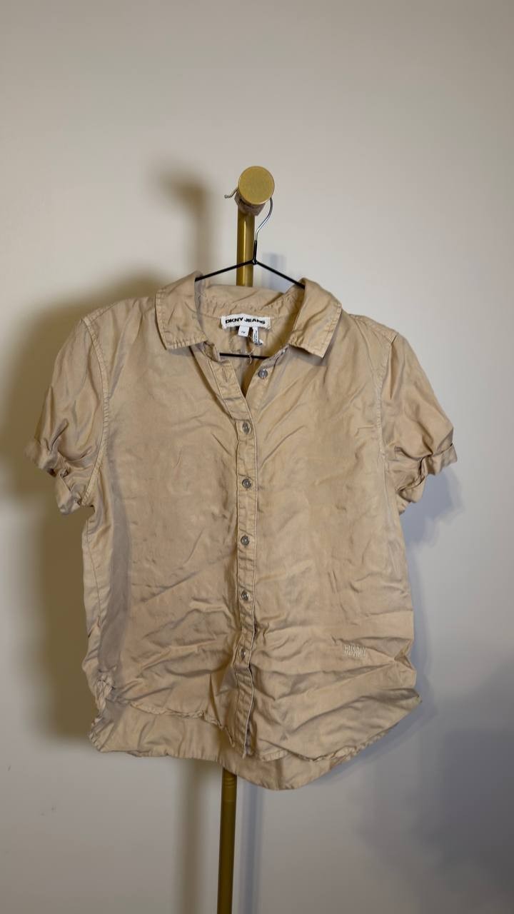 DKNY  Jeans  Women’s  Garment  Dye  Button‑Front  Shirt  Pebble  PM  NWOT  $69