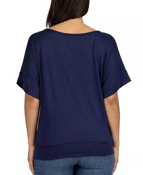 24seven Comfort Apparel Loose Fit Dolman Wide Sleeve Top Navy XL NWT $50