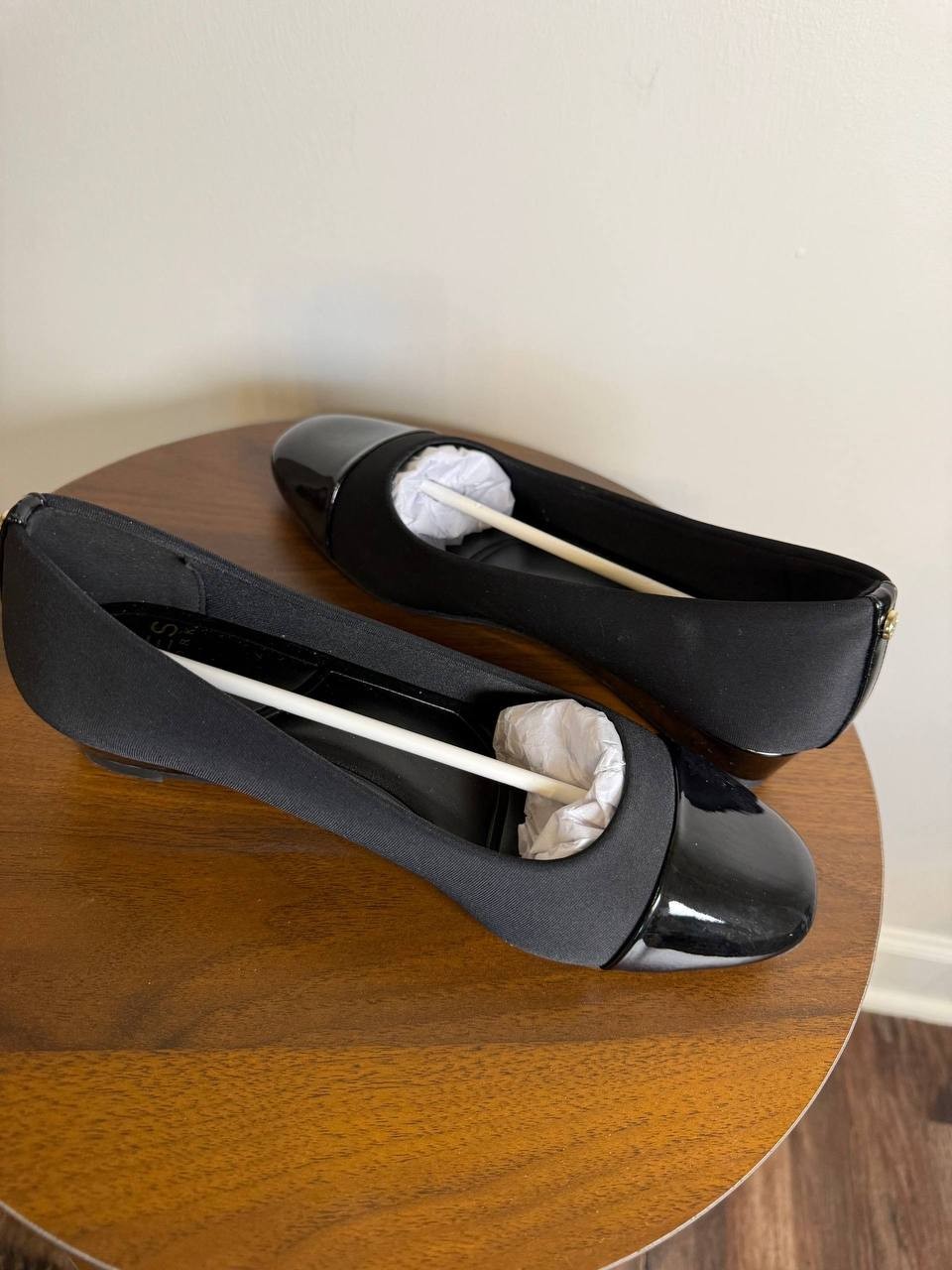 Jones New York Junelle Cap‑Toe Wedge Flats–Black–Size 6.5M–Leather–New in Box