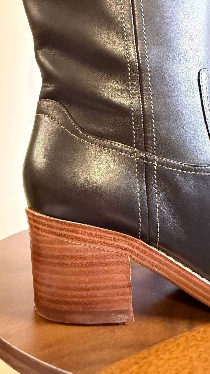Nine West Hecee Boots 8.5M Black Leather Tall Round Toe Block Heel NIB msrp$269