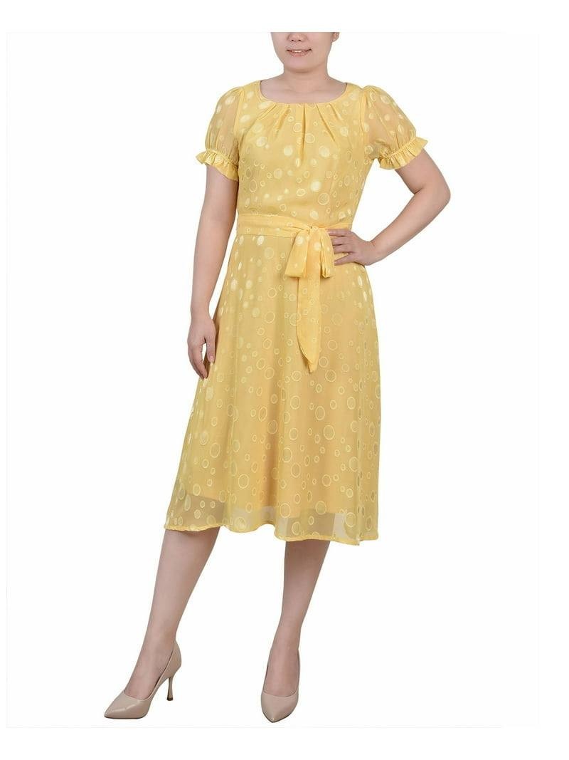 NY Collection Swiss Dot Dress – Size PM – NWT – Yellow Sleeveless Empire Waist