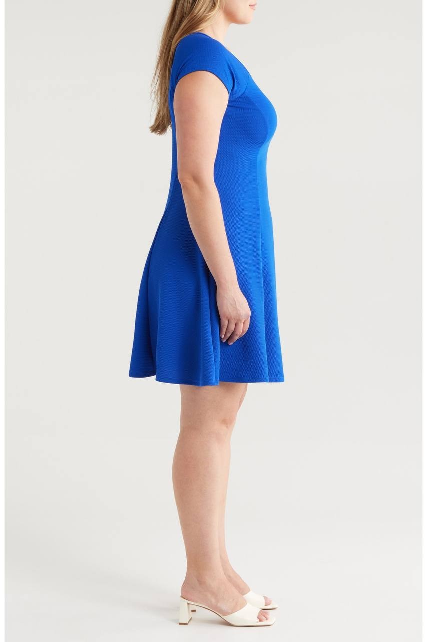 24Seven Comfort Apparel Keyhole Cutout Fit & Flare Dress Blue 3X NWT $44.99
