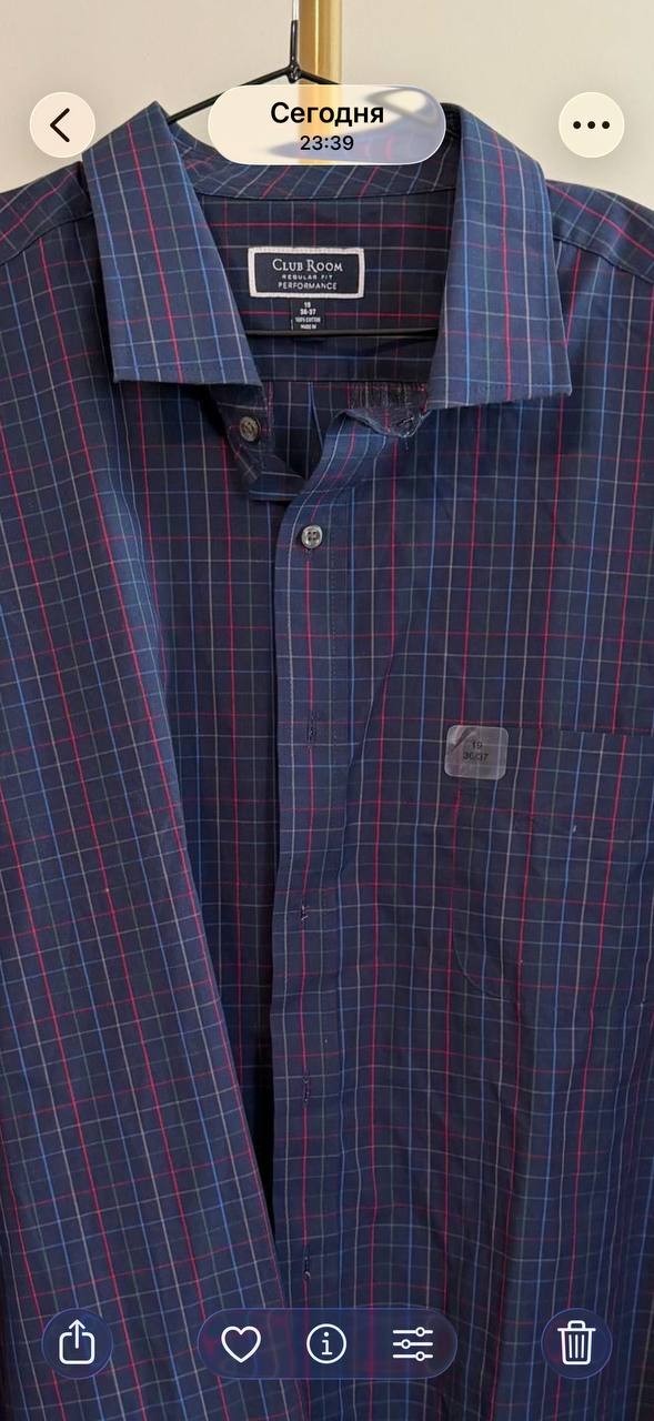 Club Room Men’s Classic‑Fit Plaid Button‑Down Shirt 19 36‑37 NWT