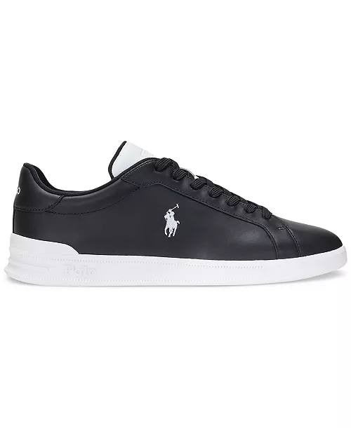 Polo Ralph Lauren Heritage Court II Leather Sneakers Black White 8.5 NWB $145