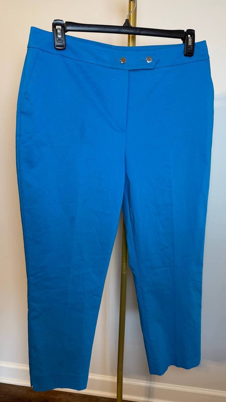Calvin Klein Cotton-Blend Straight-Leg Pants Blue Size 14 Good preowned $99