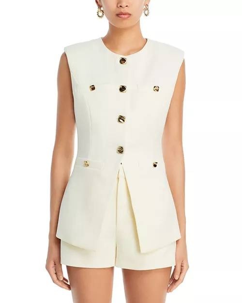 Endless Rose Cream Tailored Vest XS with Button Front Pockets, Lined, Slim