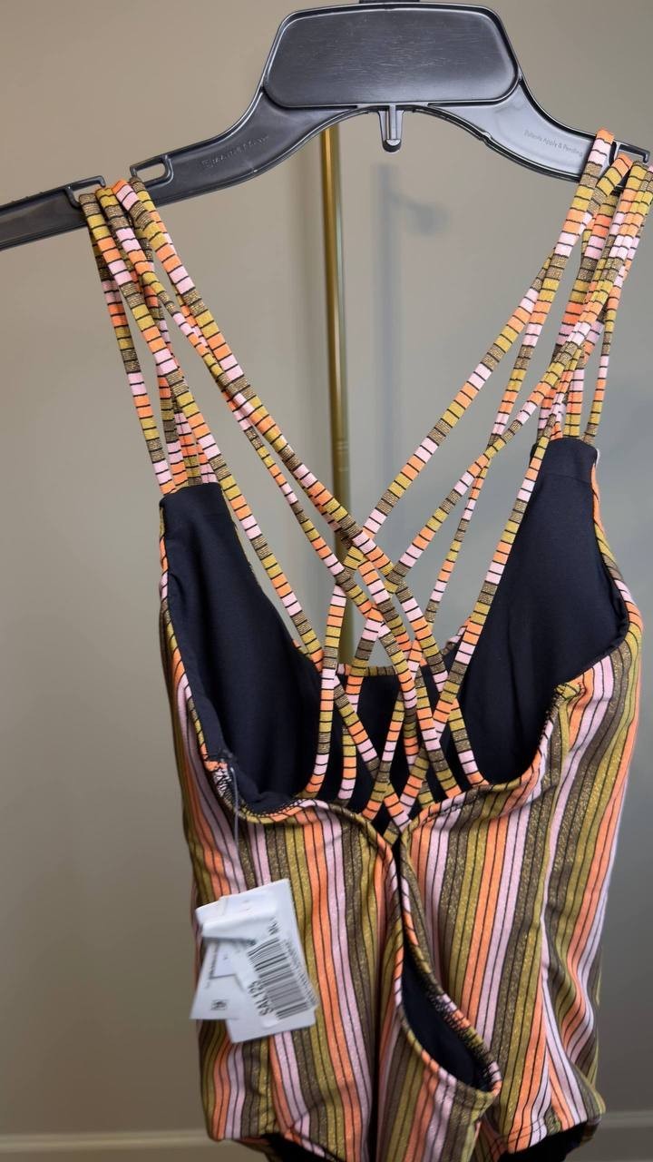 Hurley Sunset Shine Stripe Moderate Crossback One Piece XL NWT $90