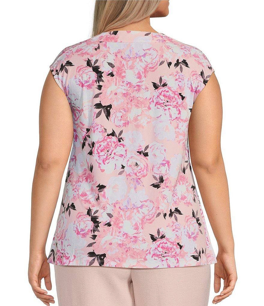 Kasper Plus Size Cap Sleeve Cowl Neck Pleated Top White Pink 2X NWT $59