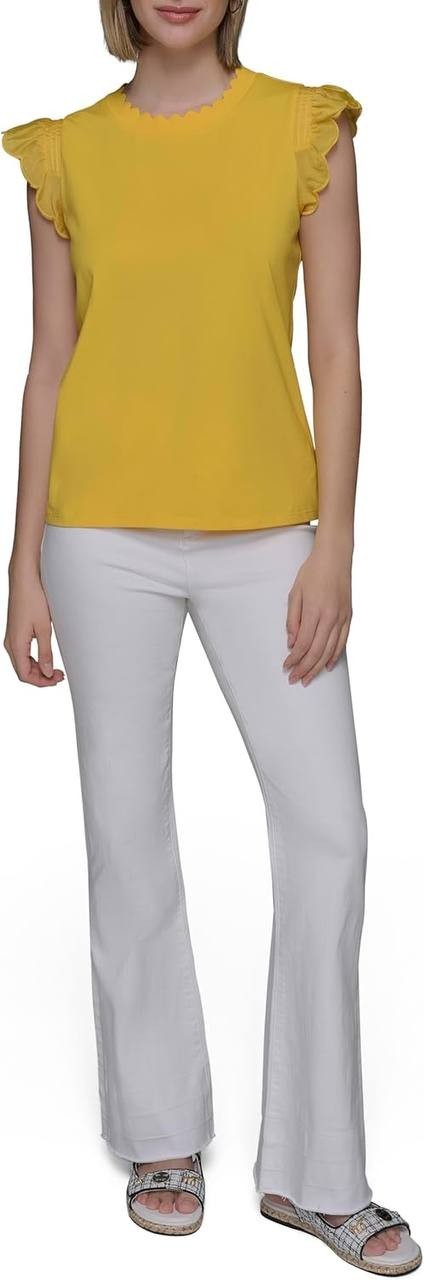 Karl Lagerfeld Blouse Ruffle Sleeveless Polyester Yellow 1XL NWT