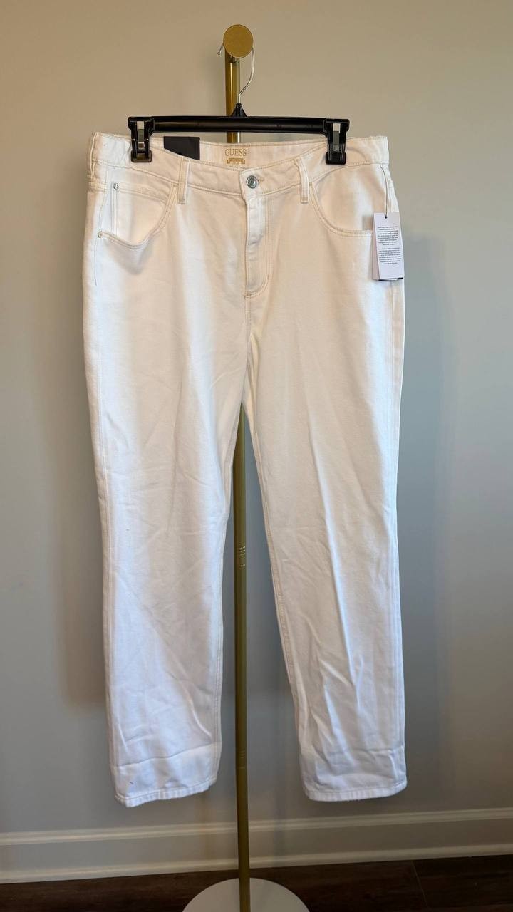 Guess Celia Boyfriend High‑Rise Cuffed‑Hem Jeans White Sensation 31x30 NWT $108