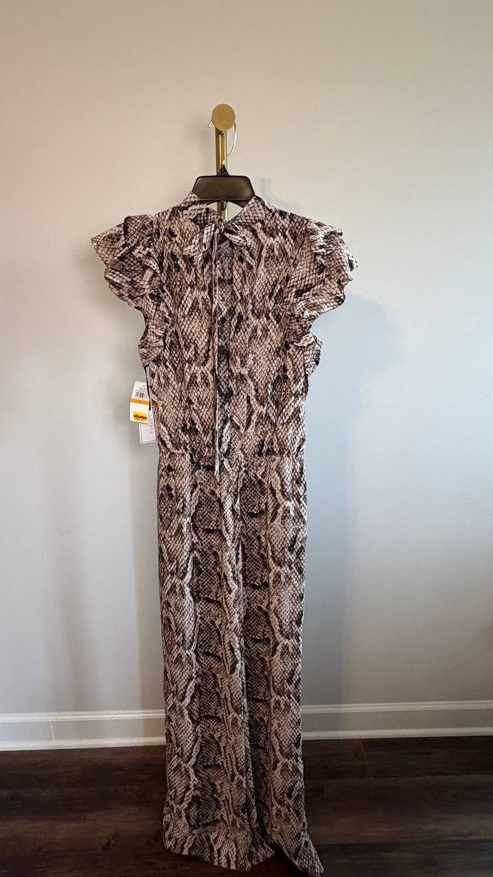1.STATE Flutter Sleeve Printed Mock Neck Jumpsuit Birch Multi S NWT $119