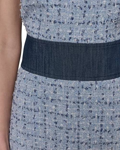 Karl Lagerfeld Paris Tweed A‑Line Dress Chambray Blue Marine 8 NWT $168