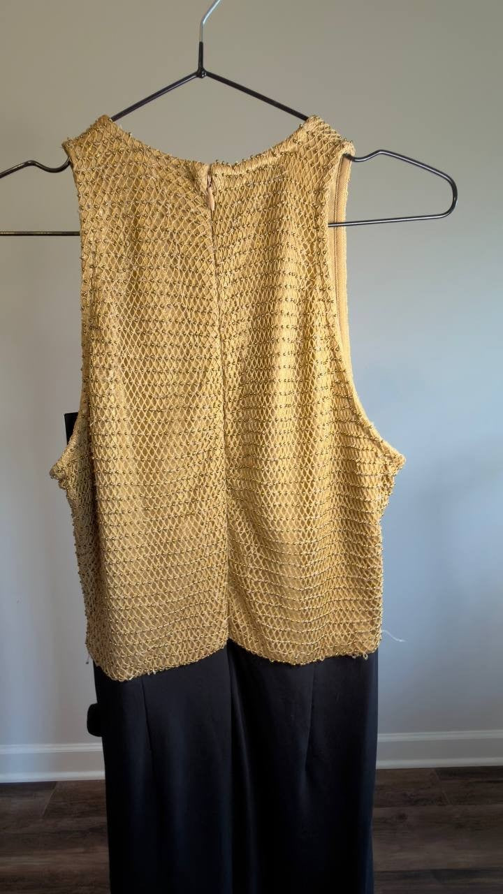Lauren Ralph Lauren Beaded Mesh Jersey Tie-Front Gown Gold/Black 8 NWT $45