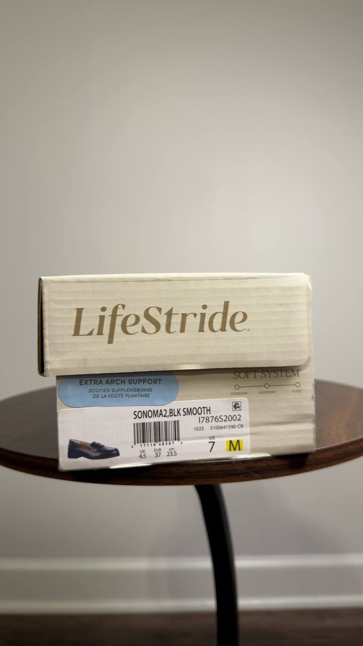 Life Stride  Sonoma  2  Slip‑On  Penny  Loafers  Black  Smooth 7  M  NWT  $80