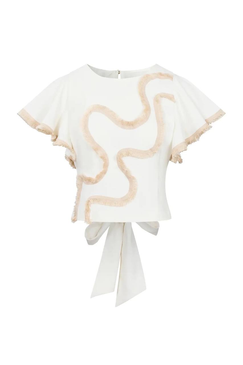 Rivir Woven Short Sleeve Ruffle Top Cream M NWOT $65