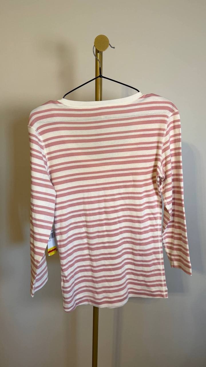 Three Dots Women’s 3/4 Sleeve British Tee Zephyr Stripes M $55 NWT