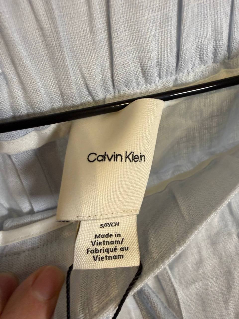 Calvin Klein Linen Drawstring Pants BLUE– Size S – NWT – MSRP$149