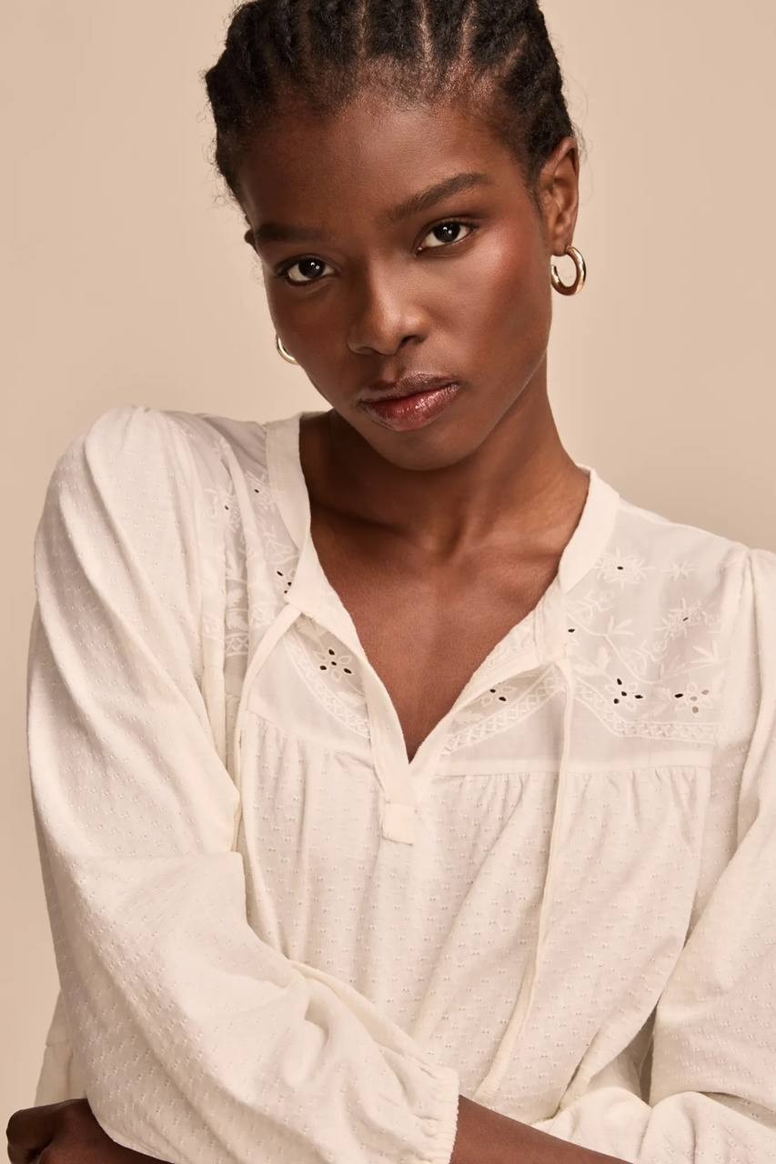 Lucky Brand Top S Whisper White Tiered Babydoll Textured Blouse NWT MSRP $79