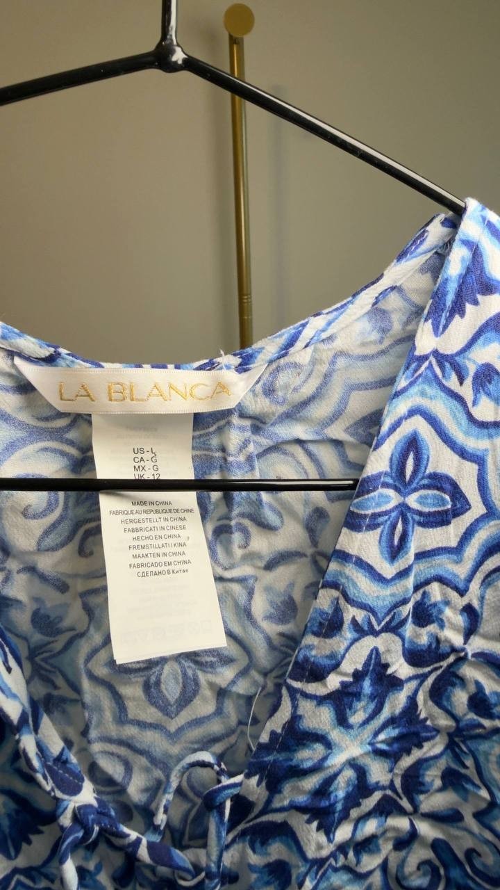 La Blanca Alboran Sea Lace-Up V-Neck Tunic Cover Up Blue Multi XL NWT $113
